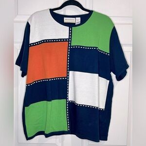 Alfred Dunner women’s colorblocked top - Size 2x - Green/Orange/White/Blue
